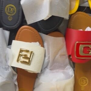 Men's Slide Sandals - White Strap with Gold Accent